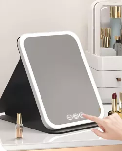 Зеркало для макияжа с LED подсветкой - складное, сенсорное управление, 3 режима, регулировка яркости, Type-C thumbnail