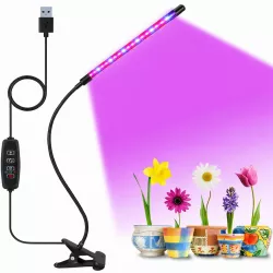 Светодиодная фитолампа для растений - Полный спектр, 1 голова, красный и синий LED, таймер 3/9/12 ч, USB питание thumbnail