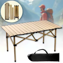 Складной туристический стол Profi Camp 120x60 см - алюминиевый, легкий, с чехлом для переноски, бежевый thumbnail