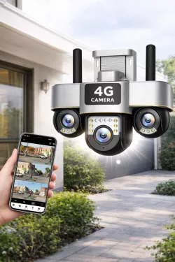 Уличная 4G IP-камера SC28 V380 PRO - 15MP, 3 объектива, PTZ, ночное видение, двусторонняя аудиосвязь, IP66 thumbnail