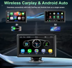 Беспроводной автомобильный экран CarPlay - 7-дюймовый сенсорный HD-экран, поддержка Apple CarPlay и Android Auto, Bluetooth 5.1, FM и AUX, голосовое управление thumbnail