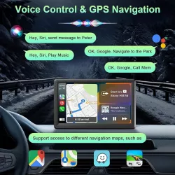 Беспроводной автомобильный экран CarPlay - 7-дюймовый сенсорный HD-экран, поддержка Apple CarPlay и Android Auto, Bluetooth 5.1, FM и AUX, голосовое управление thumbnail