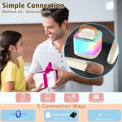 Портативная Bluetooth-колонка T7 с LED подсветкой - караоке для детей и взрослых, 2 микрофона, Bluetooth 5.1, смена голоса, 10-12 часов работы thumbnail