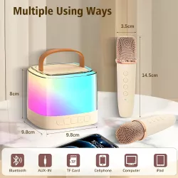 Портативная Bluetooth-колонка T7 с LED подсветкой - караоке для детей и взрослых, 2 микрофона, Bluetooth 5.1, смена голоса, 10-12 часов работы thumbnail
