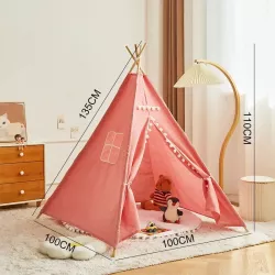 Детская палатка-вигвам 135x110x100 см - Розовая, Натуральные материалы, Простой монтаж, Устойчивый каркас thumbnail