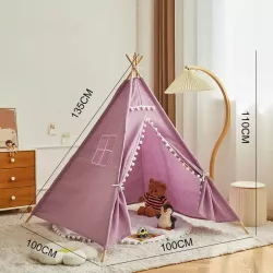 Детская палатка-вигвам 135x110x100 см - фиолетовая, деревянный каркас, натуральная ткань, быстрое складывание thumbnail