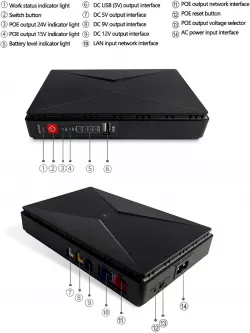 Мини-ИБП Andowl Q-UP900X1 - 10000 mAh, 3 DC выхода, USB-порт, защита от КЗ и перегрузки thumbnail