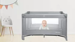Складная детская кроватка-манеж Moby-System Happy Traveller Basic - с матрасом, колесиками, боковым входом, 126 x 66 см thumbnail