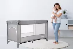 Складная детская кроватка-манеж Moby-System Happy Traveller Basic - с матрасом, колесиками, боковым входом, 126 x 66 см thumbnail