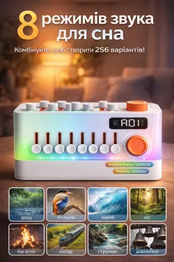 Умная колонка 3в1 с RGB-подсветкой и ночником - 8 звуков природы, Bluetooth, таймер, аккумулято thumbnail
