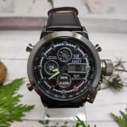 Мужские наручные часы AMST 3003 - армейские, аналогово-цифровой дисплей, водонепроницаемость 3 атм, подсветка, будильник thumbnail