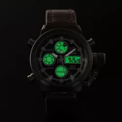 Мужские наручные часы AMST 3003 - армейские, аналогово-цифровой дисплей, водонепроницаемость 3 атм, подсветка, будильник thumbnail