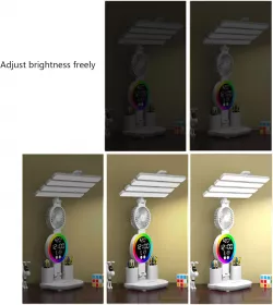 Настольная LED лампа с аккумулятором - 4 плафона, RGB-подсветка, часы, вентилятор, питание от USB thumbnail