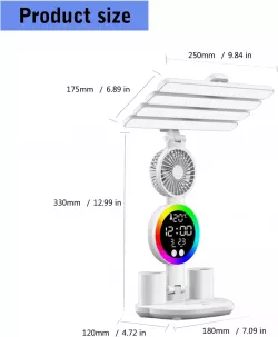 Настольная LED лампа с аккумулятором - 4 плафона, RGB-подсветка, часы, вентилятор, питание от USB thumbnail