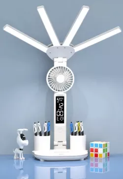 Аккумуляторная LED лампа 3в1 с вентилятором - 3200мАч, сенсорное управление, USB-дисплей, органайзе thumbnail