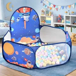 Игровой манеж для детей с баскетбольным кольцом - 120x75 см, серый, полиэстер, складной thumbnail