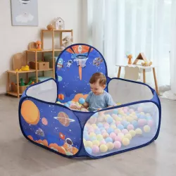 Игровой манеж для детей с баскетбольным кольцом - 120x75 см, серый, полиэстер, складной thumbnail