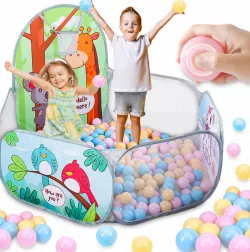 Детский игровой манеж с баскетбольным кольцом - 120x75 см, серый/синий, полиэстер, складывается thumbnail