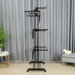 Трехъярусная сушилка для белья на колесиках - Металл, до 30 кг, 170x126x64 см, Черная thumbnail