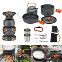 Набор туристической посуды Camping Cooking - антипригарное покрытие, легкий и компактный, кастрюля, сковорода, чайник, столовые приборы thumbnail