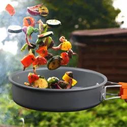 Набор туристической посуды Camping Cooking - антипригарное покрытие, легкий и компактный, кастрюля, сковорода, чайник, столовые приборы thumbnail