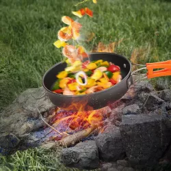 Набор туристической посуды Camping Cooking - антипригарное покрытие, легкий и компактный, кастрюля, сковорода, чайник, столовые приборы thumbnail