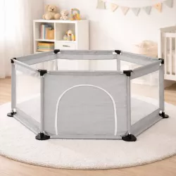 Складной детский манеж 120x100x55 см - Серый, Игровой, Легко чистится, Максимальная нагрузка 50 кг thumbnail