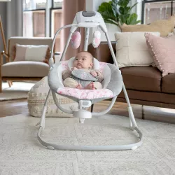 Электронные детские качели-шезлонг Ingenuity SimpleComfort 2в1: 6 скоростей, вращение 180°, 8 мелодий, питание от сети thumbnail