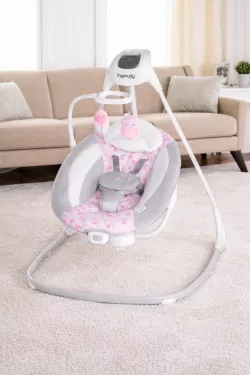 Электронные детские качели-шезлонг Ingenuity SimpleComfort 2в1: 6 скоростей, вращение 180°, 8 мелодий, питание от сети thumbnail