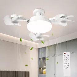 Потолочный светильник-вентилятор 50W с тройной подсветкой - LED, пульт ДУ, диаметр 45 см, белый thumbnail