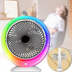 Настольный вентилятор-увлажнитель с LED-подсветкой - 3 скорости, USB Type-C зарядка, 1200 мАч thumbnail