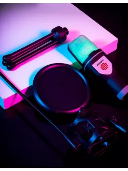Игровой микрофон с RGB-подсветкой - Конденсаторный, USB, поп-фильтр, штатив thumbnail
