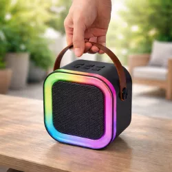 Мини-караоке K12 с 2 беспроводными микрофонами - портативная Bluetooth колонка, LED подсветка, до 8 ч работы, Type-C зарядка, черная thumbnail