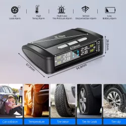 Система контроля давления TPMS SOLAR - 4 внешних датчика IPX7, солнечная и USB зарядка, 5 режимов сигнализации thumbnail
