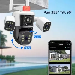 Уличная IP-камера наблюдения 4G Yoosee - 3 линзы, 12МП, PTZ, 10-кратный зум, IP66, двустороннее аудио, ночное видение thumbnail
