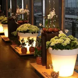 Солнечный цветочный горшок с LED подсветкой - Пластик, 4 светодиода, солнечная панель, 19 см высотой thumbnail