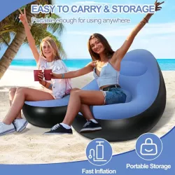 Надувной диван Air Sofa с пуфиком и насосом - Винил, флокированное покрытие, 116x88x83 см, Голубой thumbnail