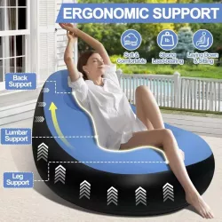 Надувной диван Air Sofa с пуфиком и насосом - Винил, флокированное покрытие, 116x88x83 см, Голубой thumbnail