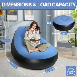 Надувной диван Air Sofa с пуфиком и насосом - Винил, флокированное покрытие, 116x88x83 см, Голубой thumbnail