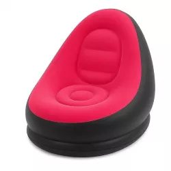 Надувное велюровое кресло с пуфиком и насосом Air Sofa - Компактное и стильное, розовое, макс. нагрузка 100 кг, флокированное покрытие thumbnail