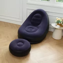 Надувной диван с пуфом Air Sofa - велюровое кресло, насос в комплекте, фиолетовый thumbnail