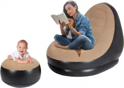 Надувной диван Air Sofa с пуфом - Велюровое покрытие, Подстаканник, Насос в комплекте, Бежевый thumbnail