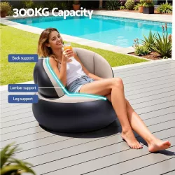 Надувное кресло AIR SOFA - велюровое, утолщенная конструкция, крепкий ПВХ, 80x80x67 см, бежевый thumbnail