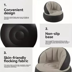 Надувное кресло AIR SOFA - велюровое, утолщенная конструкция, крепкий ПВХ, 80x80x67 см, бежевый thumbnail
