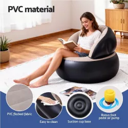 Надувное кресло AIR SOFA - велюровое, утолщенная конструкция, крепкий ПВХ, 80x80x67 см, бежевый thumbnail
