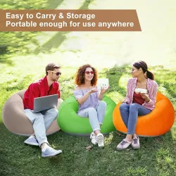 Надувное кресло-пуф Inflatable Sofa - флокированный ПВХ, выдерживает до 150 кг, 110×110×85 см, мягкое велюровое покрытие thumbnail