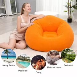 Надувное кресло-пуф Inflatable Sofa - 110x110x85 см, Флокированный ПВХ, Оранжевый, до 150 кг thumbnail