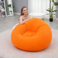 Надувное кресло-пуф Inflatable Sofa - 110x110x85 см, Флокированный ПВХ, Оранжевый, до 150 кг thumbnail