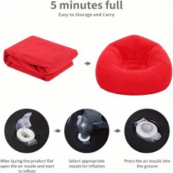 Надувное кресло-пуф Inflatable Sofa - 110x110x85 см, флокированный ПВХ, выдерживает до 150 кг, красный thumbnail