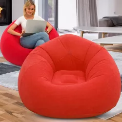 Надувное кресло-пуф Inflatable Sofa - 110x110x85 см, флокированный ПВХ, выдерживает до 150 кг, красный thumbnail